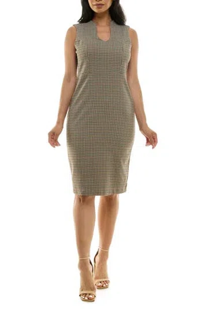 Nina Leonard Plaid U Neck Sleeveless Midi Dress In Gray