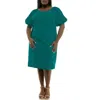 Nina Leonard Pleat Puff Sleeve Midi Dress