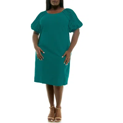 Nina Leonard Pleat Puff Sleeve Midi Dress
