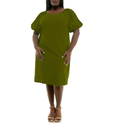 Nina Leonard Pleat Puff Sleeve Midi Dress