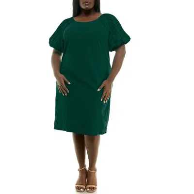 Nina Leonard Pleat Puff Sleeve Midi Dress