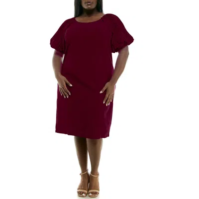 Nina Leonard Pleat Puff Sleeve Midi Dress