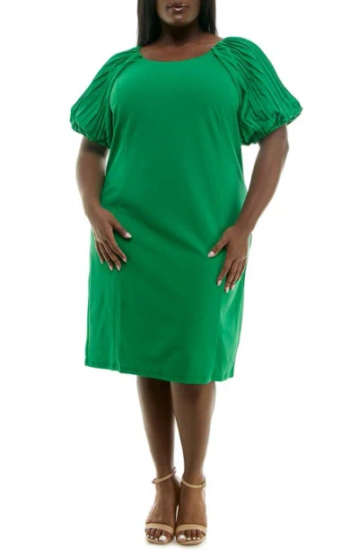 Nina Leonard Pleat Puff Sleeve Midi Dress In Bright Green