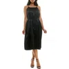Nina Leonard Pleated Midi Dress In Black