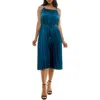 Nina Leonard Pleated Midi Dress In Teal
