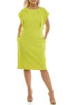 Nina Leonard Pleated Neck Cap Sleeve Sheath Dress