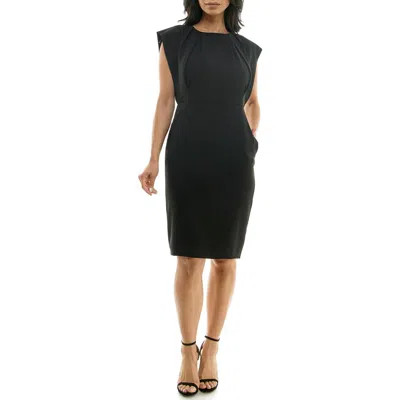 Nina Leonard Pleated Sheath Dress In Black