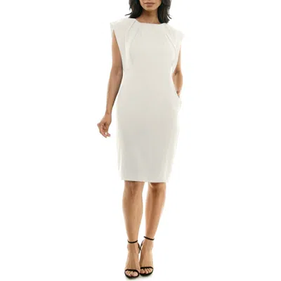 Nina Leonard Pleated Sheath Dress In White