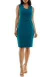 Nina Leonard Pleated Sleeveless Sheath Dress In Blue