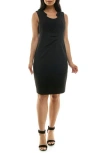 Nina Leonard Pleated Sleeveless Sheath Dress In Black