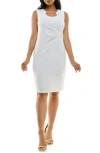Nina Leonard Pleated Sleeveless Sheath Dress In Ivory