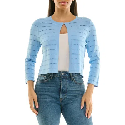 Nina Leonard Pointelle Stitch Bolero In Blue