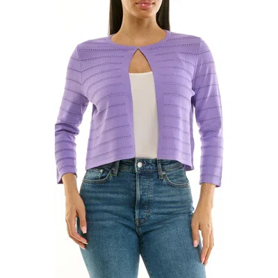 Nina Leonard Pointelle Stitch Bolero In Purple
