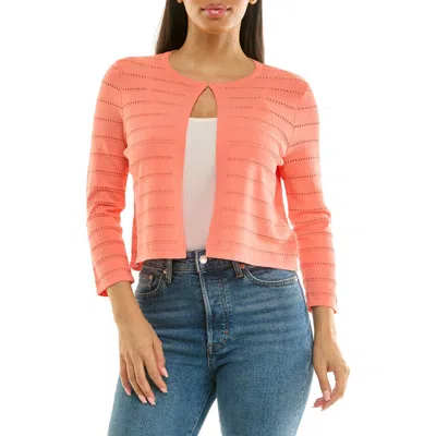 Nina Leonard Pointelle Stitch Bolero In Pink