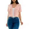 Nina Leonard Pointelle Stitch Short Sleeve Bolero In Blush
