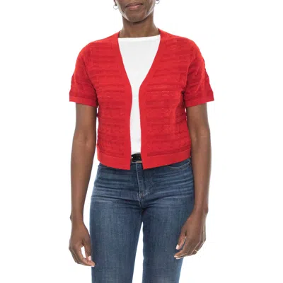Nina Leonard Pointelle Stitch Short Sleeve Bolero In Nina Red