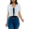 Nina Leonard Pointelle Stitch Short Sleeve Bolero In White