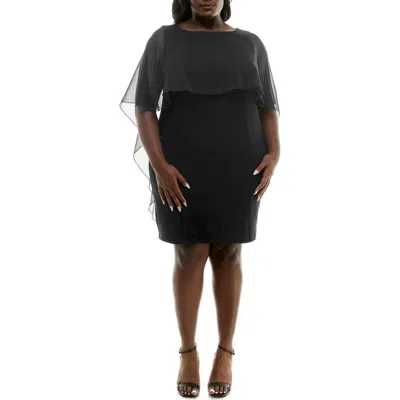 Nina Leonard Popover Chiffon Sheath Dress In Black