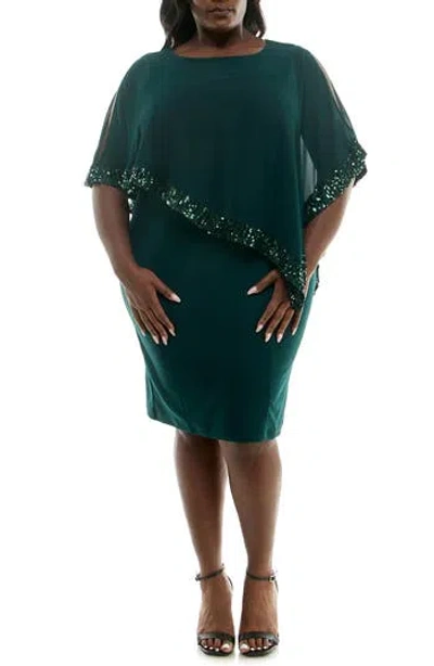 Nina Leonard Popover Sequin Chiffon Sheath Dress In Rich Pine