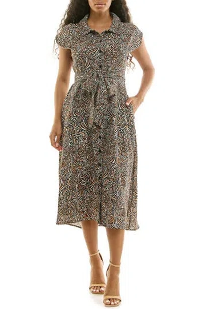 Nina Leonard Print Short Sleeve Shirtdress In Animal Print