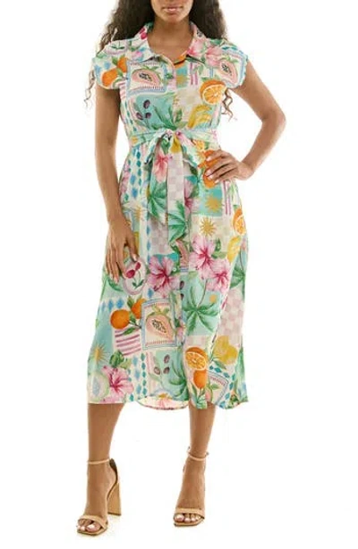 Nina Leonard Print Short Sleeve Shirtdress In Multi