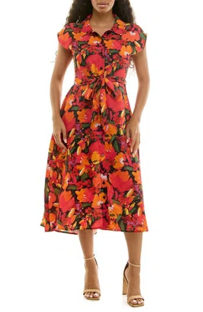 Nina Leonard Print Short Sleeve Shirtdress In Multi