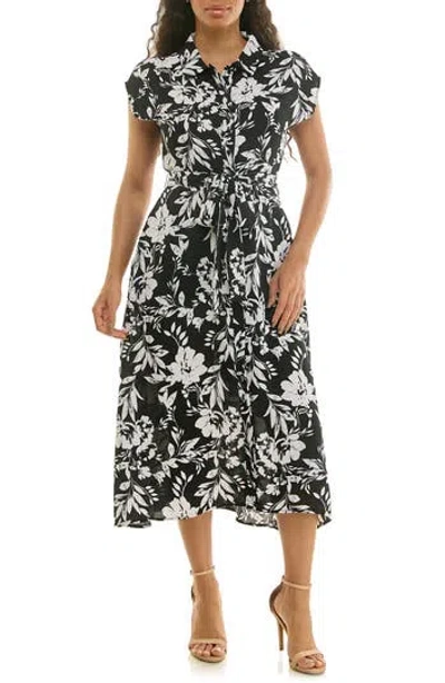 Nina Leonard Print Short Sleeve Shirtdress In Multi
