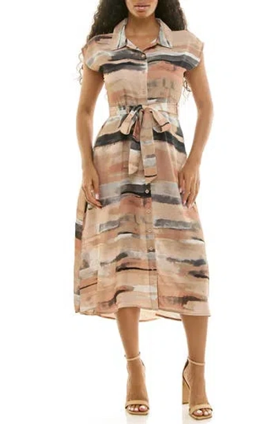 Nina Leonard Print Short Sleeve Shirtdress In Neutral