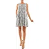 Nina Leonard Puff Print Sleeveless Trapeze Dress In Grey/white