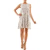Nina Leonard Puff Print Sleeveless Trapeze Dress In Tan/white