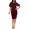 Nina Leonard Puff Sleeve Shift Dress In Deep Wine