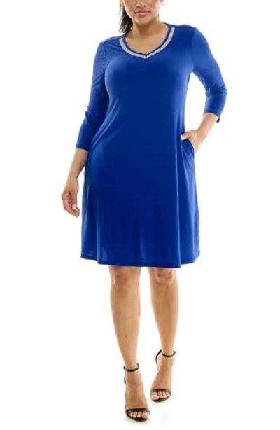 Nina Leonard Rhinestone V-neck Dress In Multi