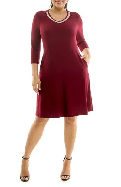 Nina Leonard Rhinestone V-neck Dress In Red