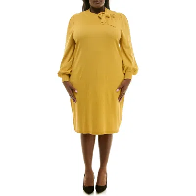 Nina Leonard Rib Knit Long Sleeve Sweater Dress In Mustard