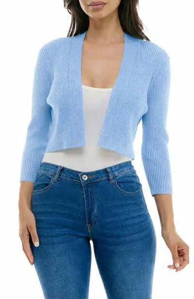 Nina Leonard Ribbed Bolero Cardigan In Blue