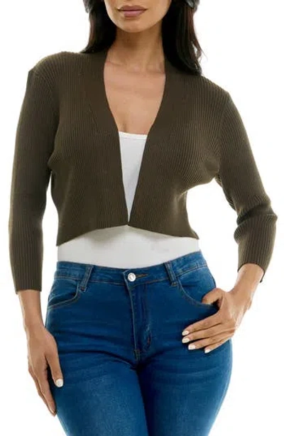 Nina Leonard Ribbed Bolero Cardigan In Green