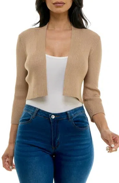 Nina Leonard Ribbed Bolero Cardigan In Tan