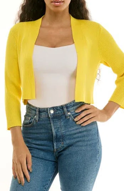 Nina Leonard Ribbed Bolero Cardigan In Yellow