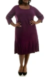 Nina Leonard Ribbed Fit & Flare Sweater Dress In Black Plum