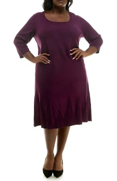 Nina Leonard Ribbed Fit & Flare Sweater Dress In Black Plum