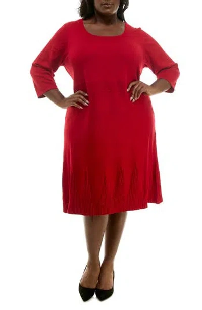 Nina Leonard Ribbed Fit & Flare Sweater Dress In Red