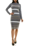 Nina Leonard Ribbed Long Sleeve Sweater Dress In Smoke Multi