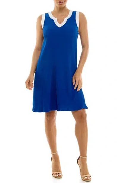 Nina Leonard Ribbed Sheath Dress In Royal Blue/white
