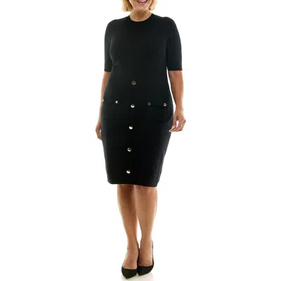 Nina Leonard Ribbed Sweater Dress In Black