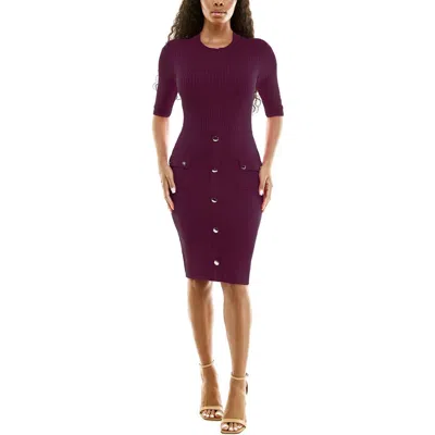 Nina Leonard Ribbed Sweater Dress In Purple