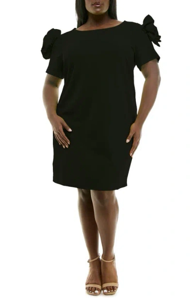 Nina Leonard Rosette Shift Dress In Black