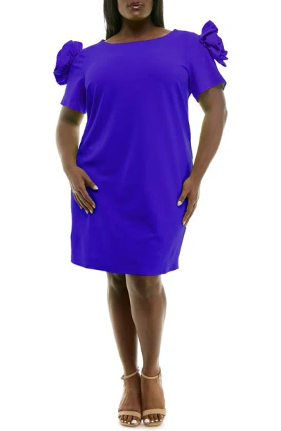 Nina Leonard Rosette Shift Dress In Bright Cobalt