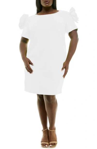 Nina Leonard Rosette Shift Dress In White