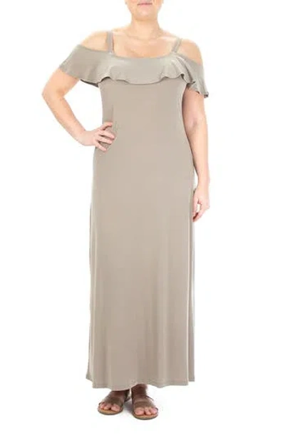 Nina Leonard Ruffle Cold Shoulder Maxi Dress In Gray