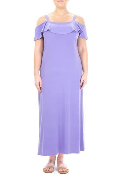 Nina Leonard Ruffle Cold Shoulder Maxi Dress In Blue